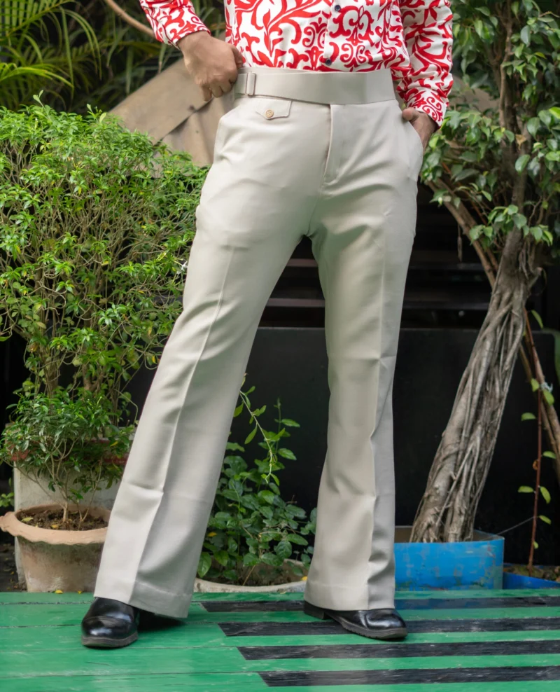 Cream Bellbottom Formal Pants