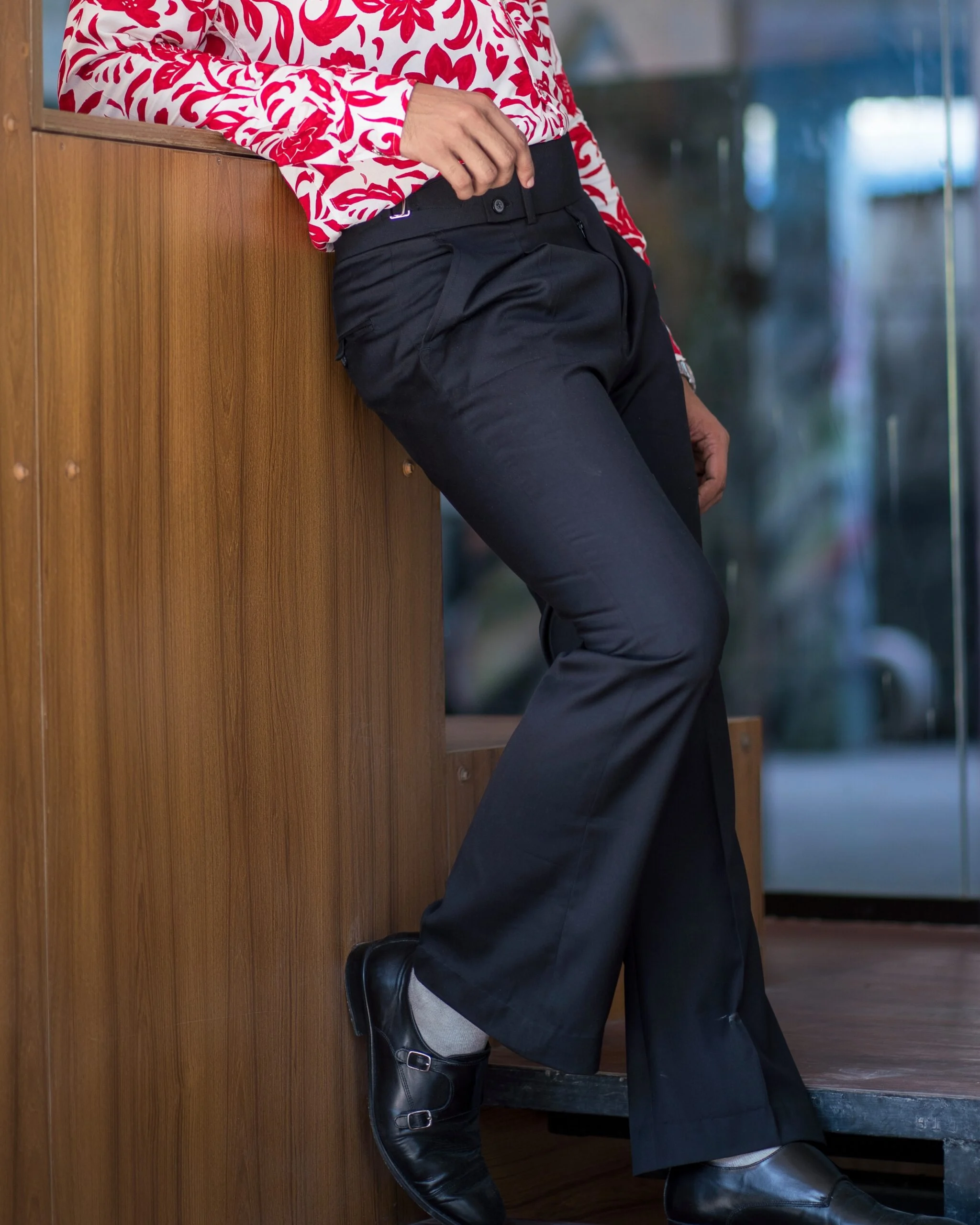 Solid Black Bellbottom Formal Pants - Image 2