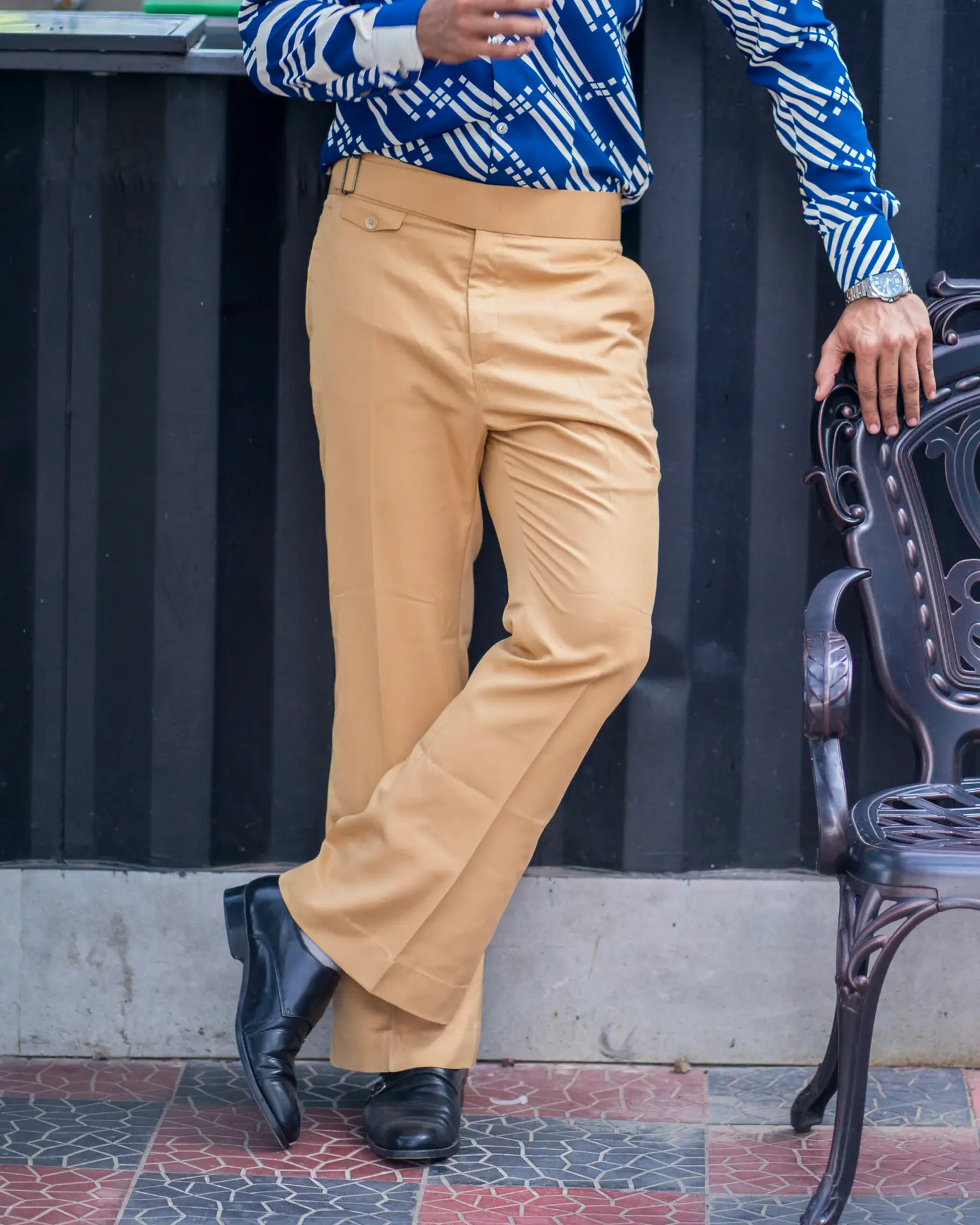 khaki bellbottom pant